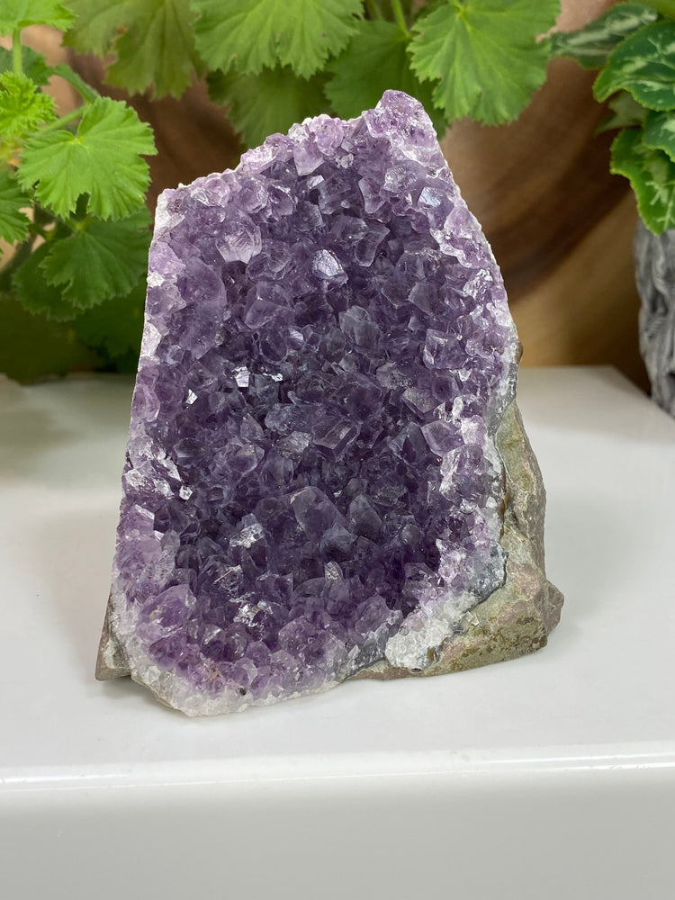 Amethyst Crystal Cluster with Natural Basalt Matrix from Brazil - Self Standing Display Piece Perfect for Home Decor, Collections, and Gifts