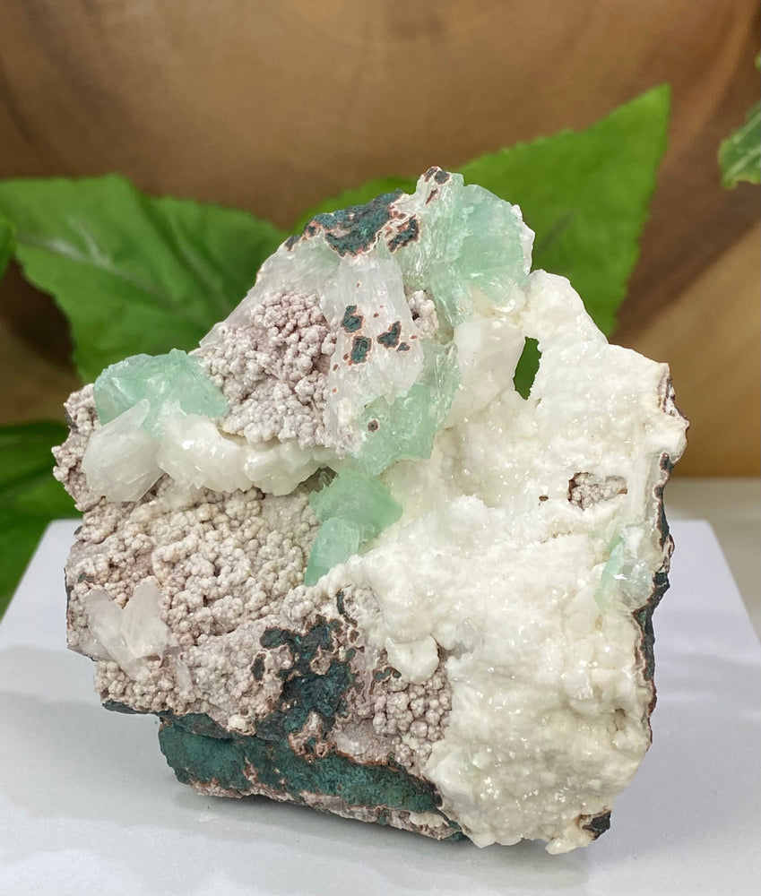 
                  
                    Load image into Gallery viewer, Green Apophyllite Crystals with Druzy Chalcedony in Zeolite Rich Matrix from Nashik, India - Natural Mineral Display Piece for Collectors
                  
                