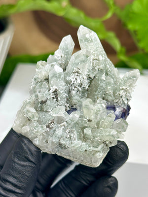 
                  
                    Load image into Gallery viewer, Quartz Crystal Cluster with Chlorite and Pyrite Inclusions in Matrix with Purple Fluorite, Druzy Pyrite, and White Quartz Overgrowth - Hunan
                  
                