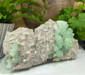 
                  
                    Load image into Gallery viewer, Green Apophyllite Crystals w/ Stilbite + Chalcedony Matrix from Nashik India - Natural Zeolite Display Piece Perfect for Mineral Collectors
                  
                