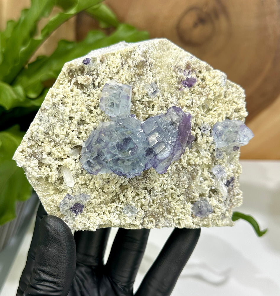 Blue Fluorite with Purple Saturation with Quartz Crystals and Pyrite in Matrix from The Hunan Province - Natural Mineral Display Piece SALE