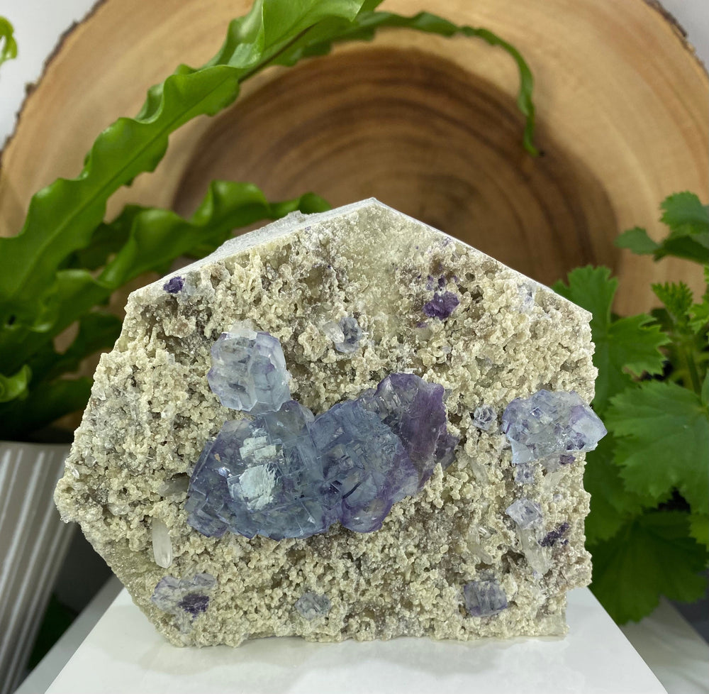 
                  
                    Load image into Gallery viewer, Blue Fluorite with Purple Saturation with Quartz Crystals and Pyrite in Matrix from The Hunan Province - Natural Mineral Display Piece SALE
                  
                