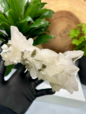 
                  
                    Load image into Gallery viewer, Fluorescent Calcite Crystals w/ Druzy Chalcopyrite on White Chalcedony from The Hubei Province - 100% Natural Perfect for Mineral Collectors
                  
                