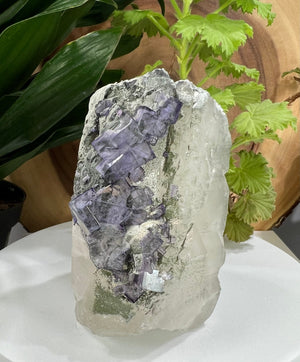 
                  
                    Load image into Gallery viewer, Quartz Crystal Point w/ Clusters of Zoned Purple Fluorite + Epidote, Hunan Province - Natural Mineral Display Piece Perfect for Collections
                  
                
