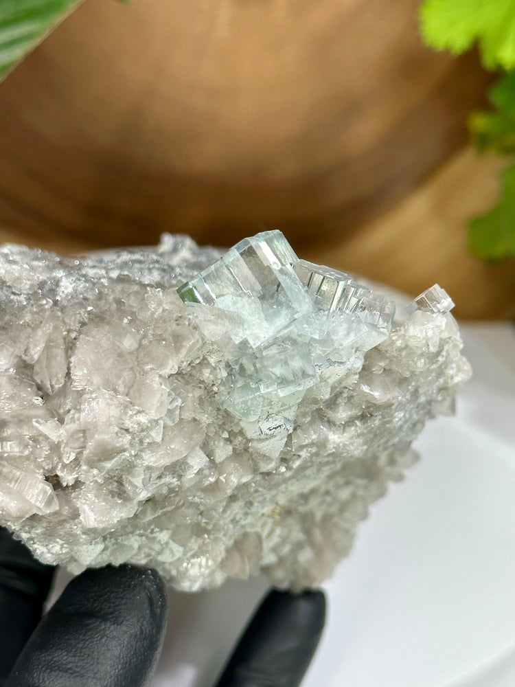 Clear Green Cubic Fluorite on Smoky Quartz Crystal Cluster from The Xianghualing Mine - Natural Mineral Display Piece Perfect for Collectors